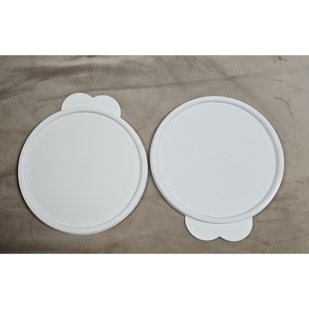 2 Tupperware Butterfly Tab Lids 3131B 6 3/8" Diameter Solid White Replacement